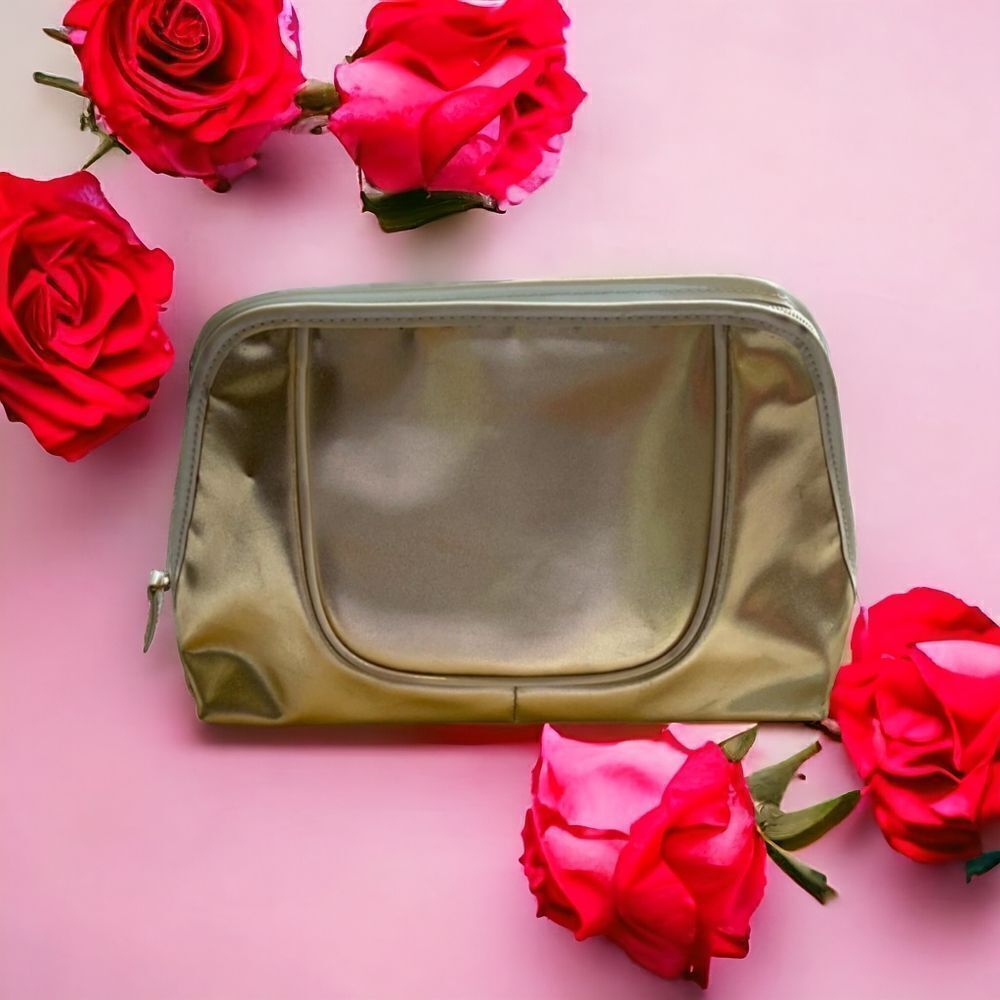 Lancôme Metallic Gold Makeup Bag Cosmetic Pouch Travel Case EUC - Picture 1 of 8